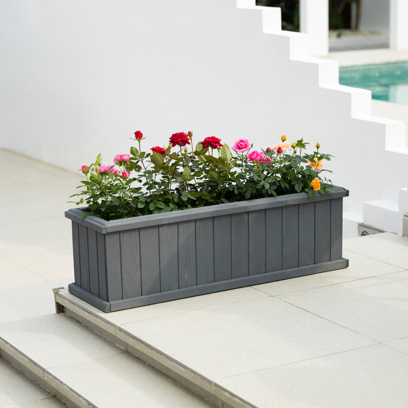 Barros Outdoor Wood Planter Box New house beauty and hope Raised Garden Bed, Grey, 30.48cm H x 101.6cm W x 30.48cm D