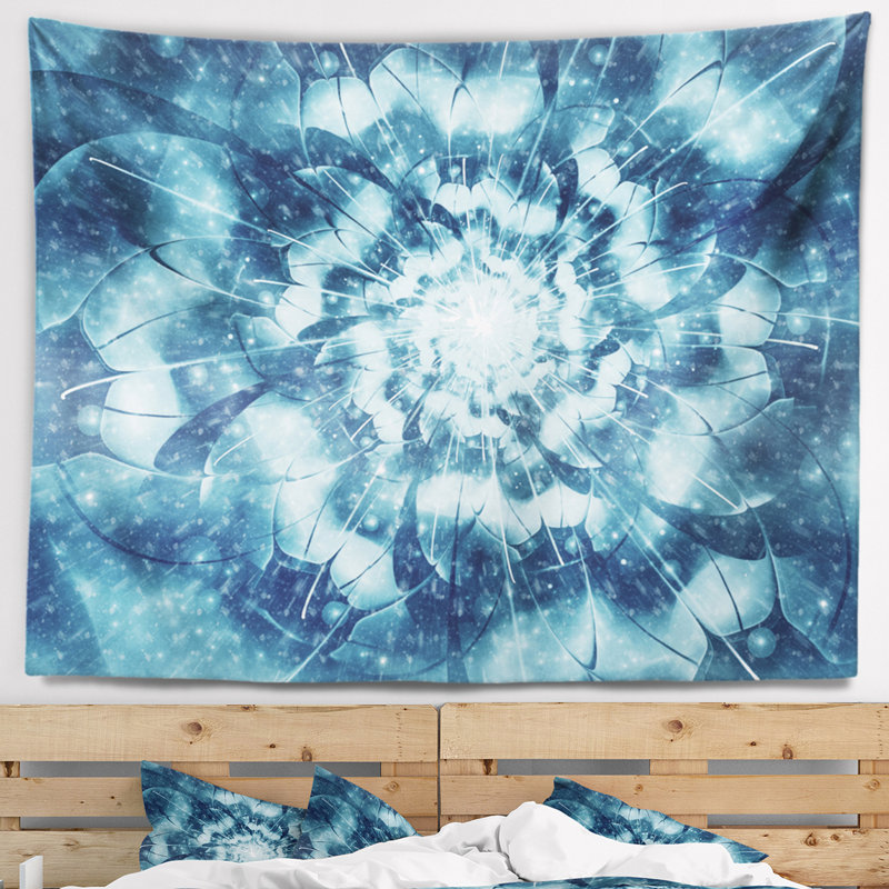Tapisserie florale florale bleue enneigée, H 32 po x l 39 po