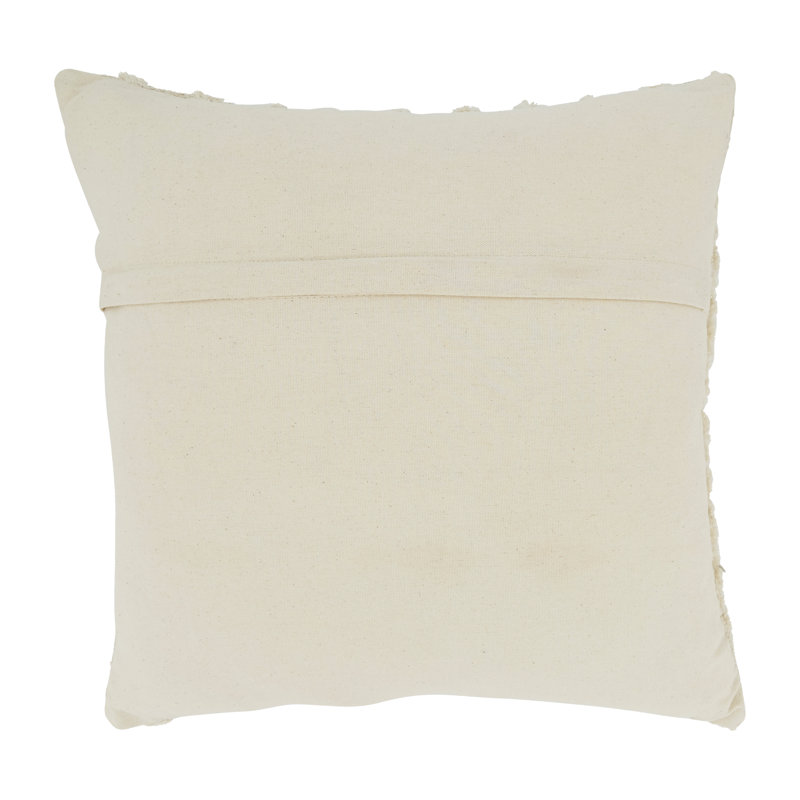 Beige Cotton Tassel and Tufted 20" Square Throw Pillow