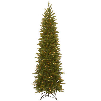 Slender Green Realistic Artificial Fir Christmas Tree with Incandescent Steady/Constant Lights