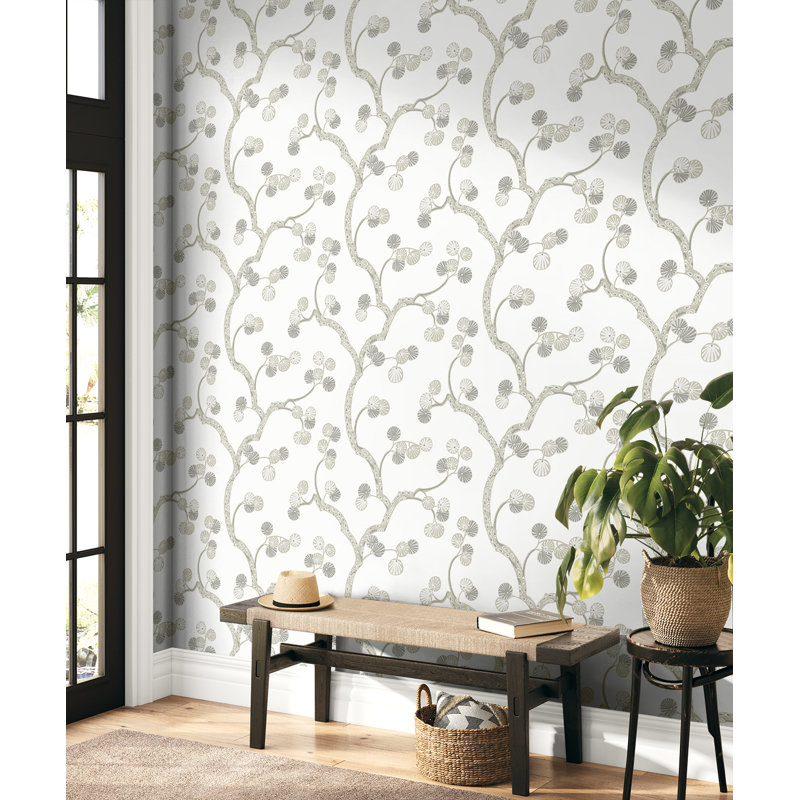 Papier peint non tissé Seabrook Designs Rhino Allegra Branches, Crème/gris