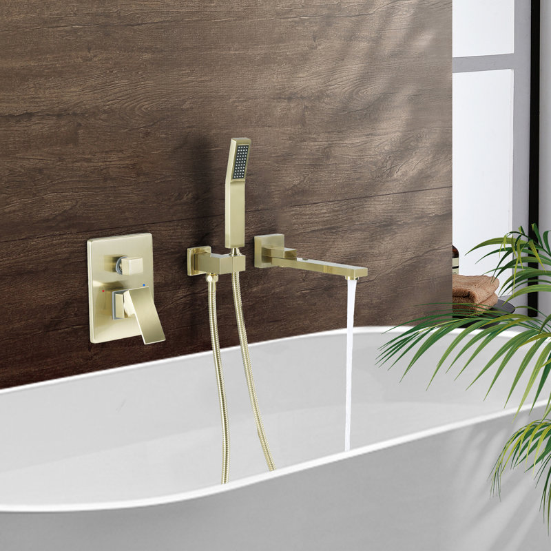 Wall Mount Bathtub Faucet Single Handle Tub Filler Shower Faucet Set with Brass Rough-in Valve