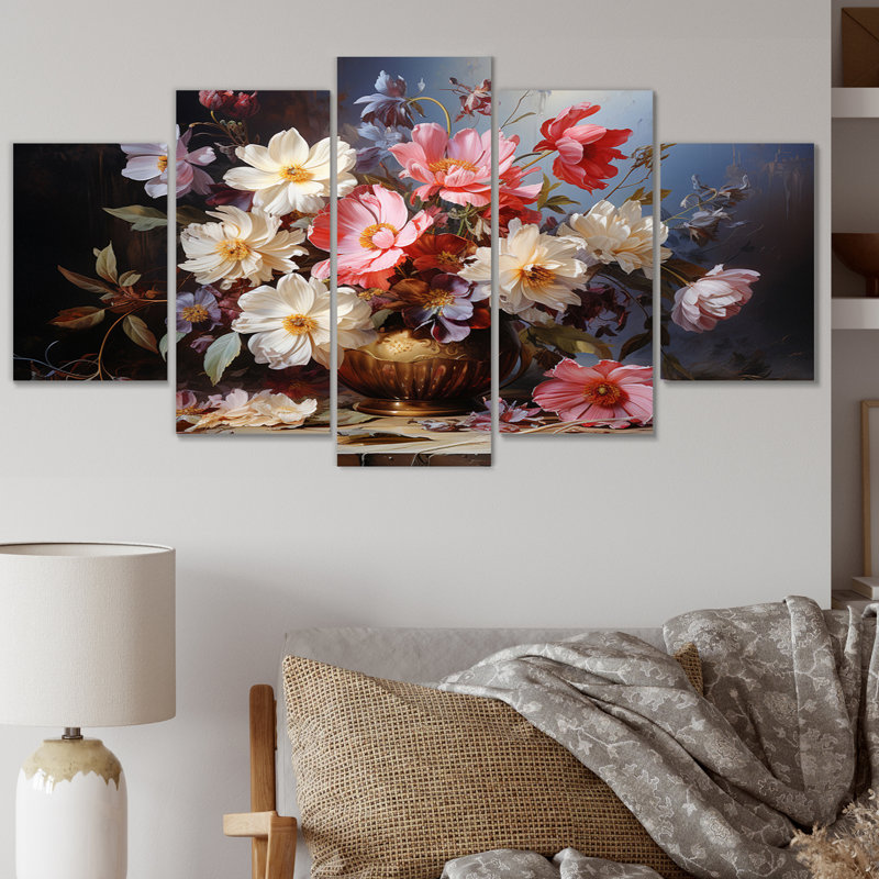 Bouquet de fleurs sauvages éternelles - décoration murale florale - 5 panneaux
