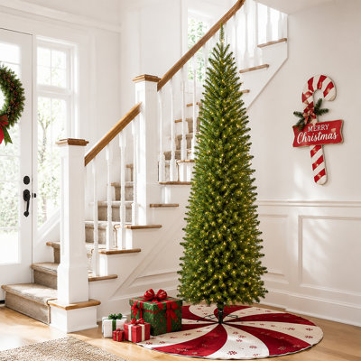 Small Slim Skinny Pencil Artificial Christmas Tree, Pre Lit LED Christmas Tree with Lights, Foldable Holiday Xmas Decor 6.5 feet