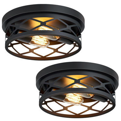 10.7 In. Farmhouse Black Flush Mount Ceiling Light Fixture with Turnable Light Cap (2-Pack)