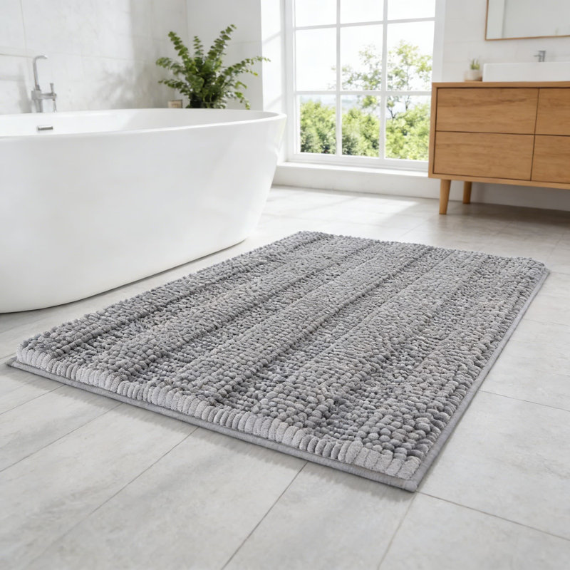 Chenille Bathroom Rugs With Rubber Backing, Ultra Soft And Absorbent Bath Mats For Shower, Tub, And Bathroom Floor, Machine Washable