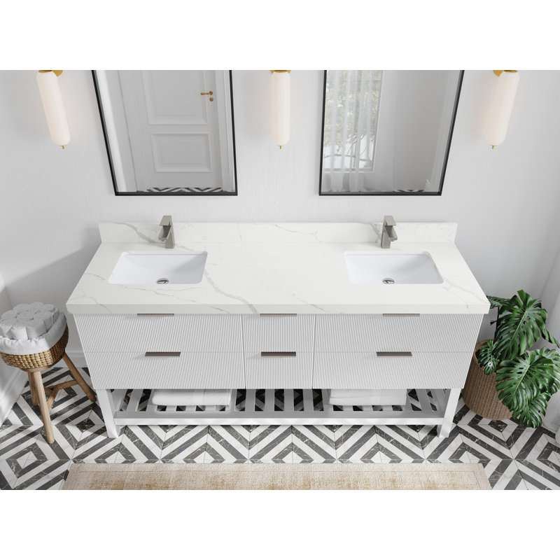 Meuble-lavabo double 72 po avec plateau en quartz Catalina