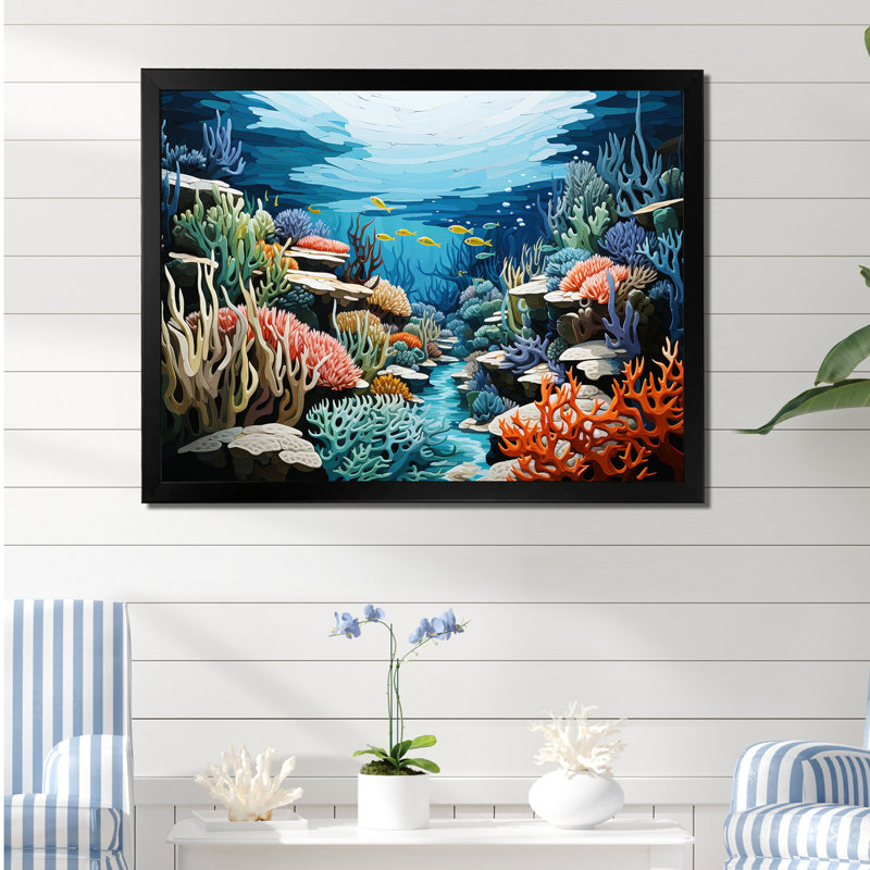 " Under Water Marine Reef Dream ", Black Closed Corner Framed, 12" H x 20" W x 1" D