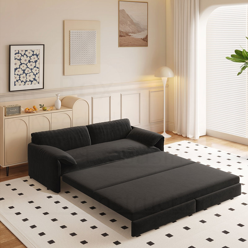 Versatile 3-in-1 Sofa Bed with Side Storage for Various Spaces, Black