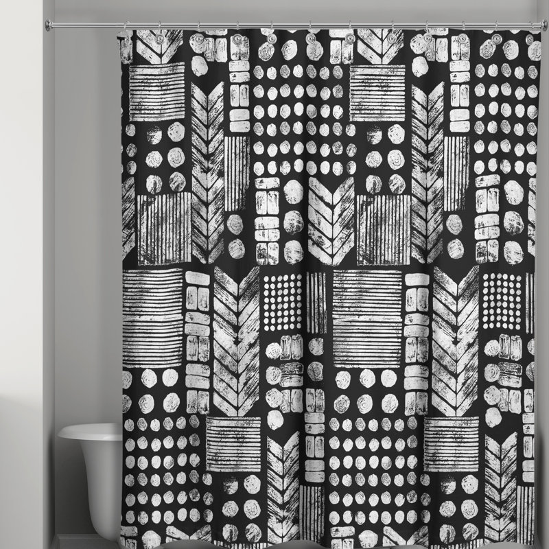 Trivette Geometric Shower Curtain, Black/White