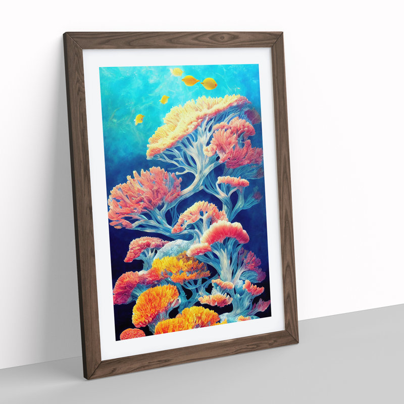 XV1022-2642X Magnificent Coral Reef - Single Picture Frame Print, 64cm H x 46cm W x 2cm D, Walnut