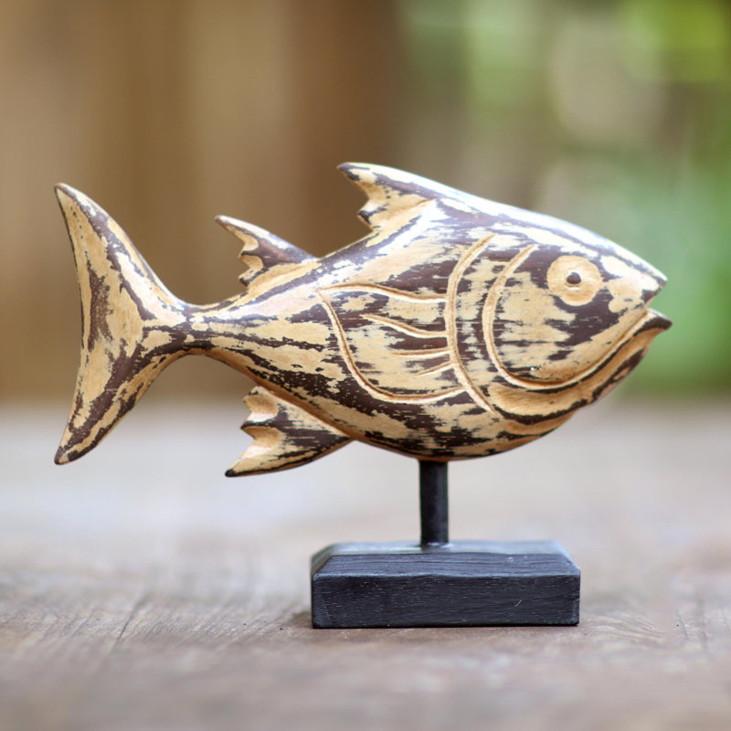 Highland Dunes Handmade Snapper Fish Wood Statuette