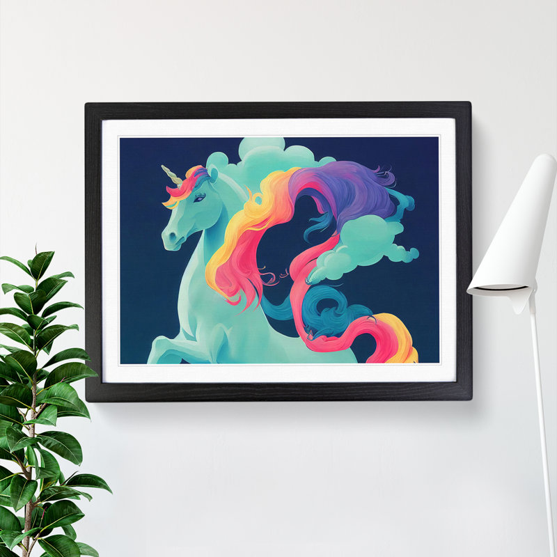 Wonderful Unicorn - Single Picture Frame Painting, Black, 46cm H x 64cm W x 2cm D