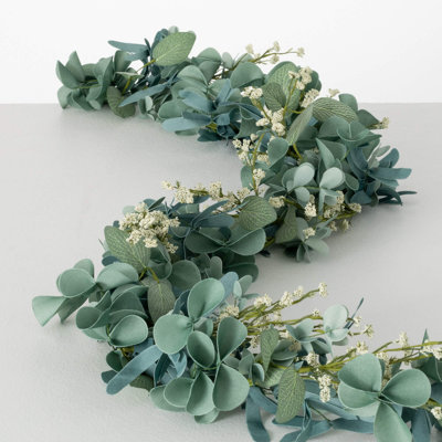 Guirlande de feuillets artificiels en bois d'eucalyptus L 72 po; bleu-vert