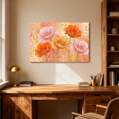 Plantes et fleurs à motif floral de coquelicot avec des tons chauds