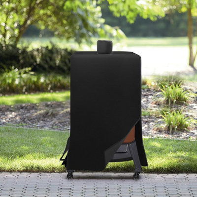 600D PVC-Coated Black Grill Cover | Heavy-Duty Waterproof BBQ Protector with Drawstring & Zippers - 27"Lx27"Wx50"H