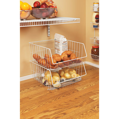 White Steel Stack or Mount Wire Storage Basket