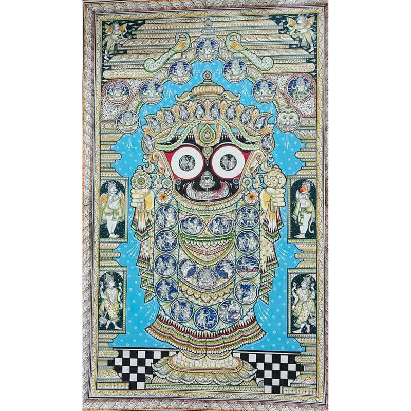 Lord Jagannath avec les symboles Vaishnava | Peinture de Pattachitra | Couleur naturelle sur toile faite à la main