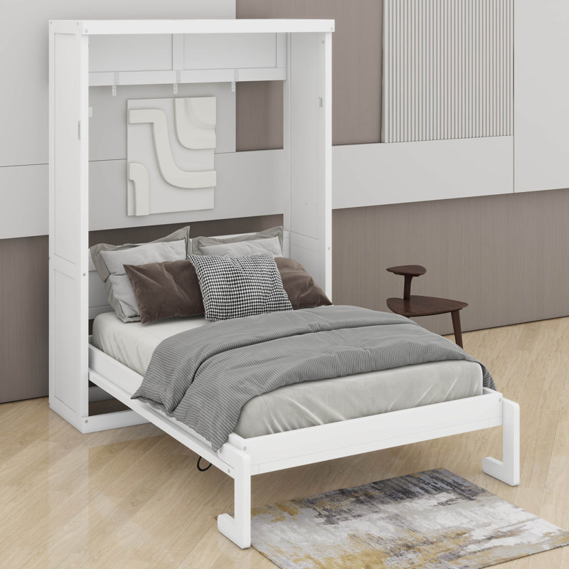 Murphy Bed Frame, Hidden Foldable Wardrobe Wall Bed, Farmhouse Hideaway Murphy Bed, Twin, White