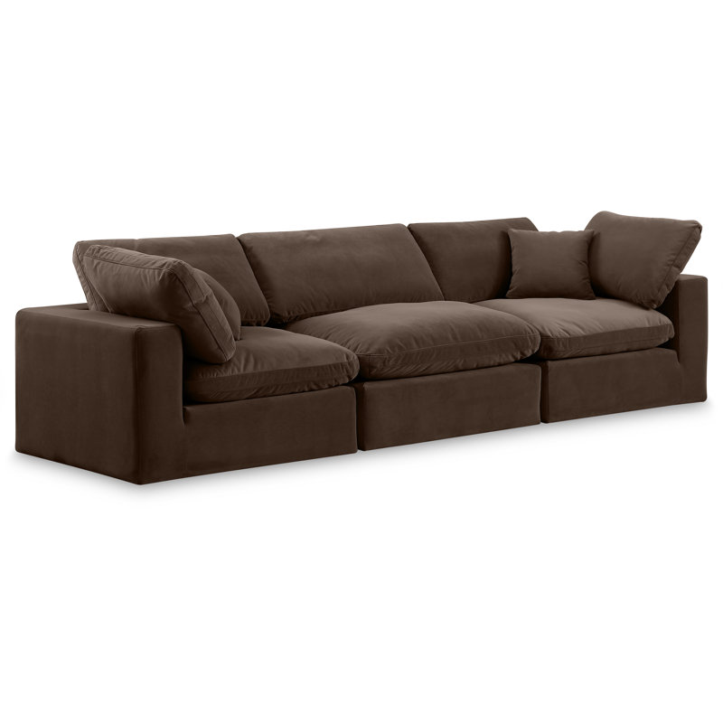 Canapé modulaire en velours à accoudoirs carrés de 120 po Ivoryanna, Velours brun