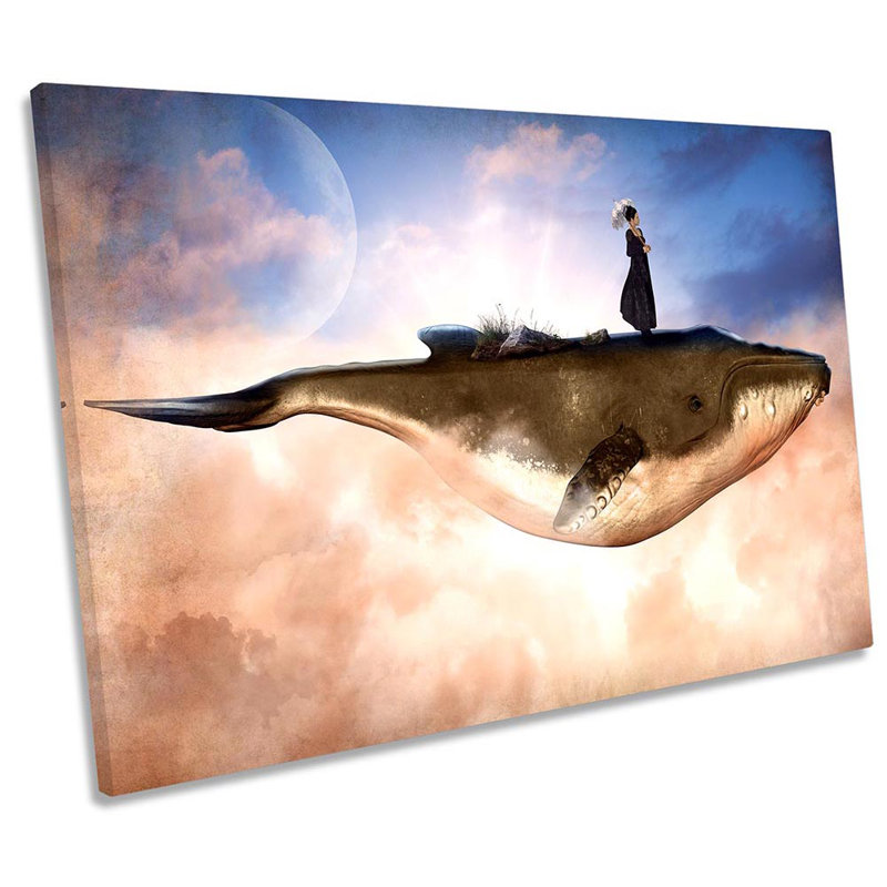 Whale Flying Surreal - Wrapped Canvas Print, 91.4cm H x 137.2cm W 