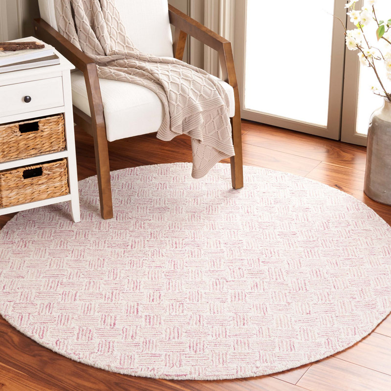 Leni Micro-Loop Area Rug In Pink/Ivory, Round 5'