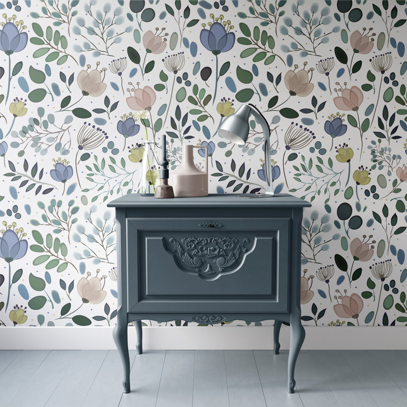 Papier peint adhésif floral fantaisiste, L 143 po x L 95 po