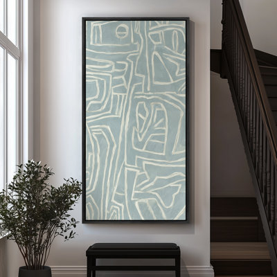 Light Blue Geometric Patterned Abstract - Large Framed Canvas Master Bedroom Wall Art Print
