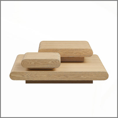 Table basse 3 pièces modulaire empilable - aspect bois naturel, devant en MDF Mordern, table basse carrée de 39,37 pouces pour le salon, sans assemblage, couleur naturelle