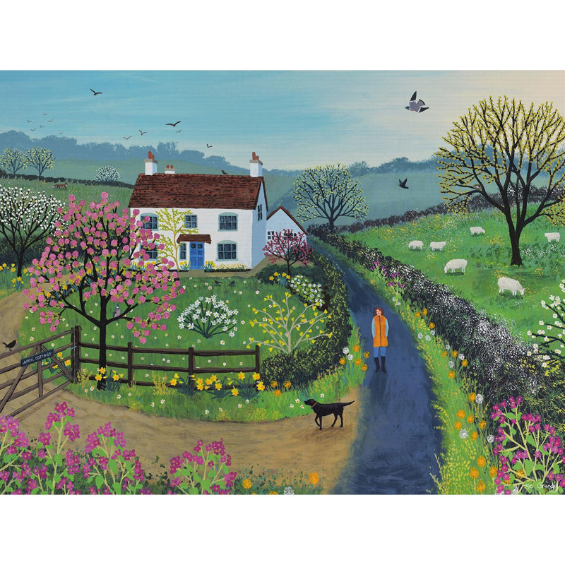 «Spring Cottage Countryside Landscape with Blossoming Trees», art mural sur toile tendue, L 40 po x H 30 po x P 1,5 po