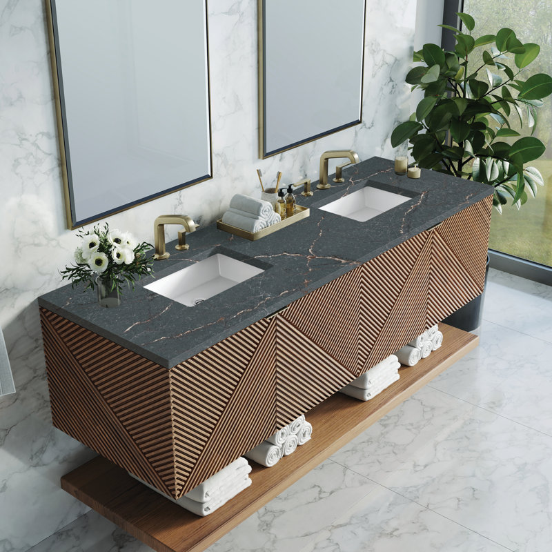 Meuble-lavabo double flottant 72 po Marcello, Bleu Parisien, 8 po