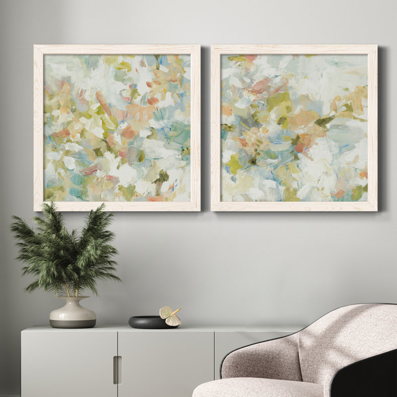 Floral Blush - ensemble de 2 reproductions d'art sur toiles, H 31,5 po x l 63 po x P 1,5 po, Cadre blanc