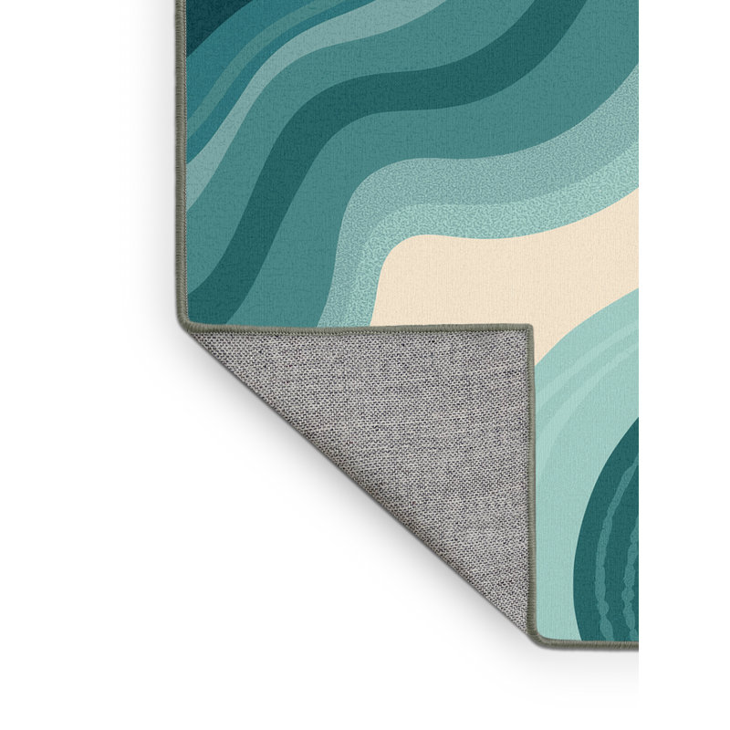 Tapis bleu abstrait lavable à la machine Panameno - Reliure vert sauge, Carré 5 pi