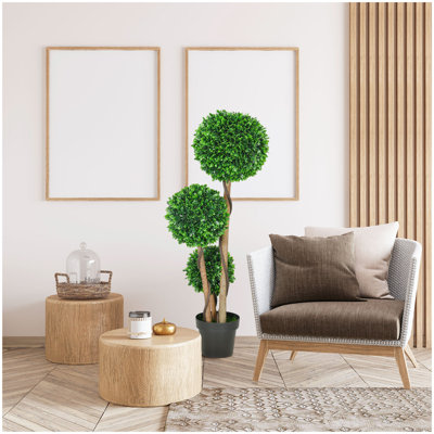 Arbre topiaire artificiel à 3 boules de 3,5 pi / 43,25 po avec pot, plante artificielle d'extérieur d'intérieur pour le bureau personnel, décoration de salon
