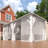 White Hard Top Lean To Gazebo Pergola With Curtains And Mosquito Netting-123829703