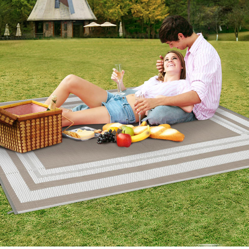 Reversible Outdoor Patio Rug 10x20ft - Large Waterproof Plastic Straw Mat - Lightweight, Easy Clean Area Carpet - For RV, Porch, Deck, Balcony, Camping, Picnic, Backyard - Modern Edge