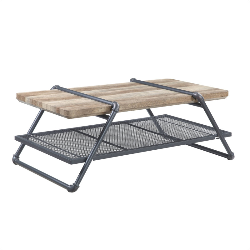 Table basse avec tablette de rangement, finition chêne et gris sable, rectangulaire, acier et panneau de fibres à densité moyenne, 47 pouces de largeur