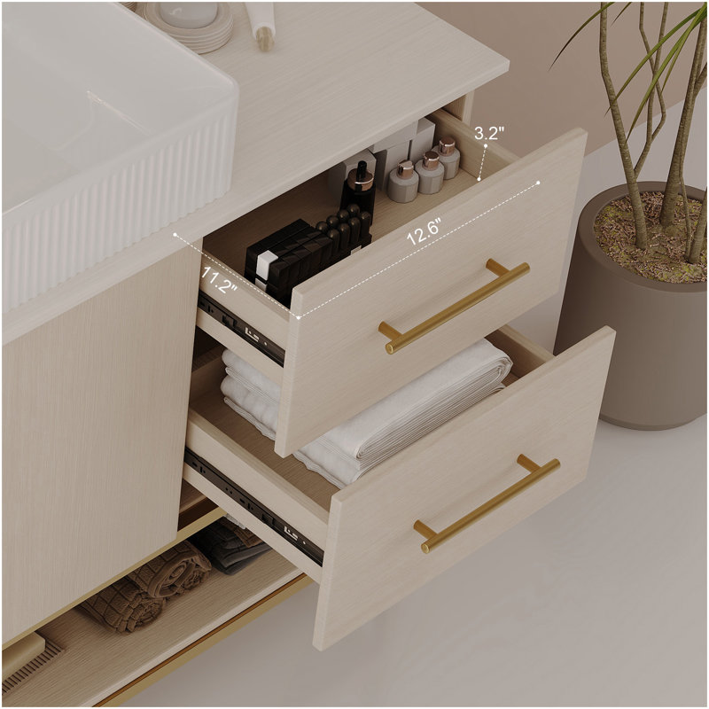 Meuble-lavabo moderne 47,2 po avec lavabo vasque en céramique, armoire autoportante dorée