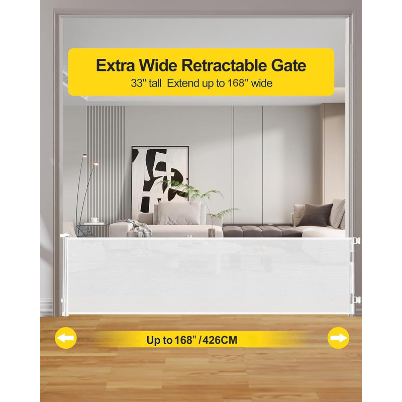 168 Inch Extra Wide White Mesh Retractable Baby Gate
