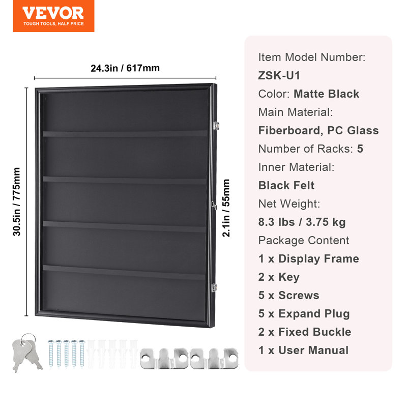 Matte Black Lockable Wall Mounted Sports Card Display Case