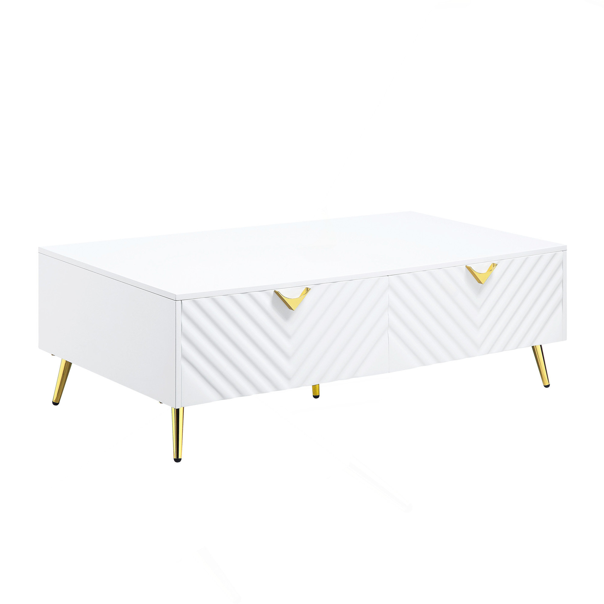 Mercer41 Coffee Table White High Gloss 2-Drawer With Support Leg. | Wayfair