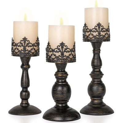 Porte-bougies Vintage, pilier couronne, noir - ensemble de 3