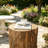 Tree Stump Stool, Decorative Side Table with Round Tabletop, with Wood Grain Finish,Natural
