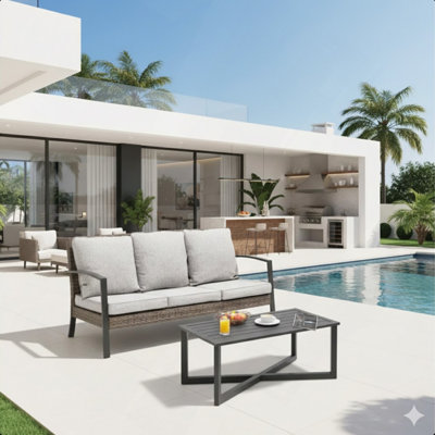 2-Piece Wicker Patio Conversation Set With Cushions & Coffee Table