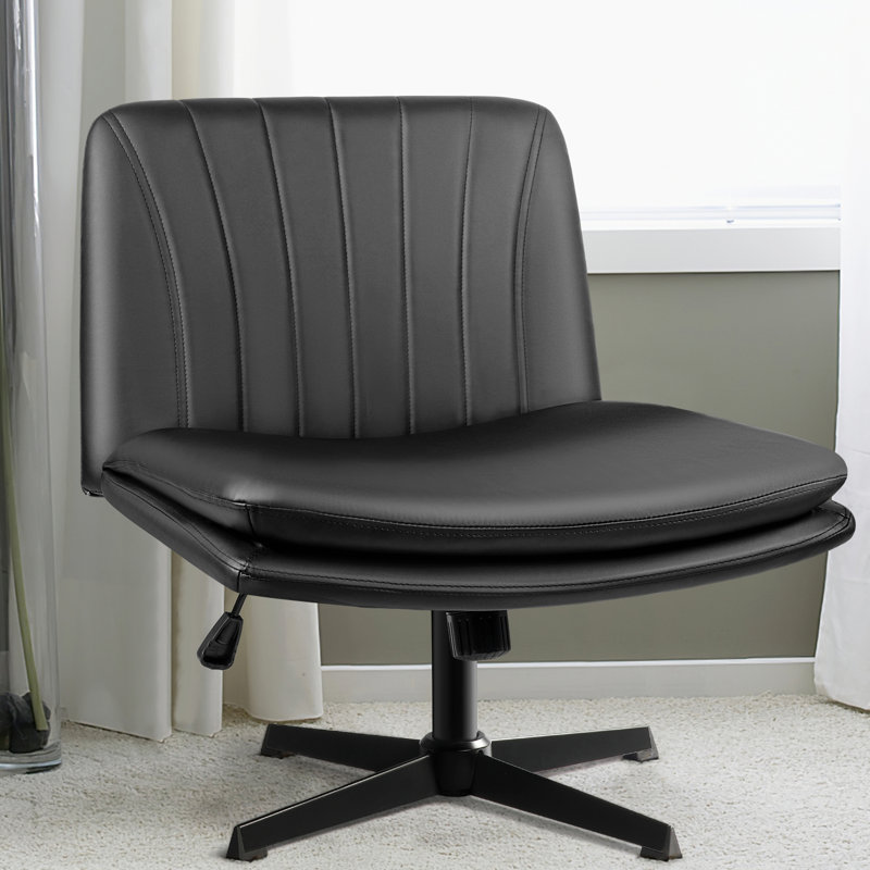 Kiawna Criss Cross Legged Office Chair, Armless Office Desk Chair No Wheels, Gray