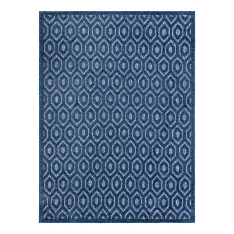 Tapis intérieur / extérieur bleu marine Heckstall, Rectangle 9 pi x 12 pi