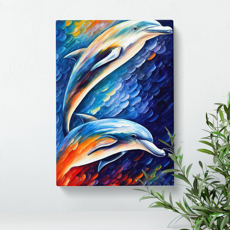 Two Dolphin No.2 - Wall Art, Wrapped Canvas, 76cm H x 50cm W x 3cm D