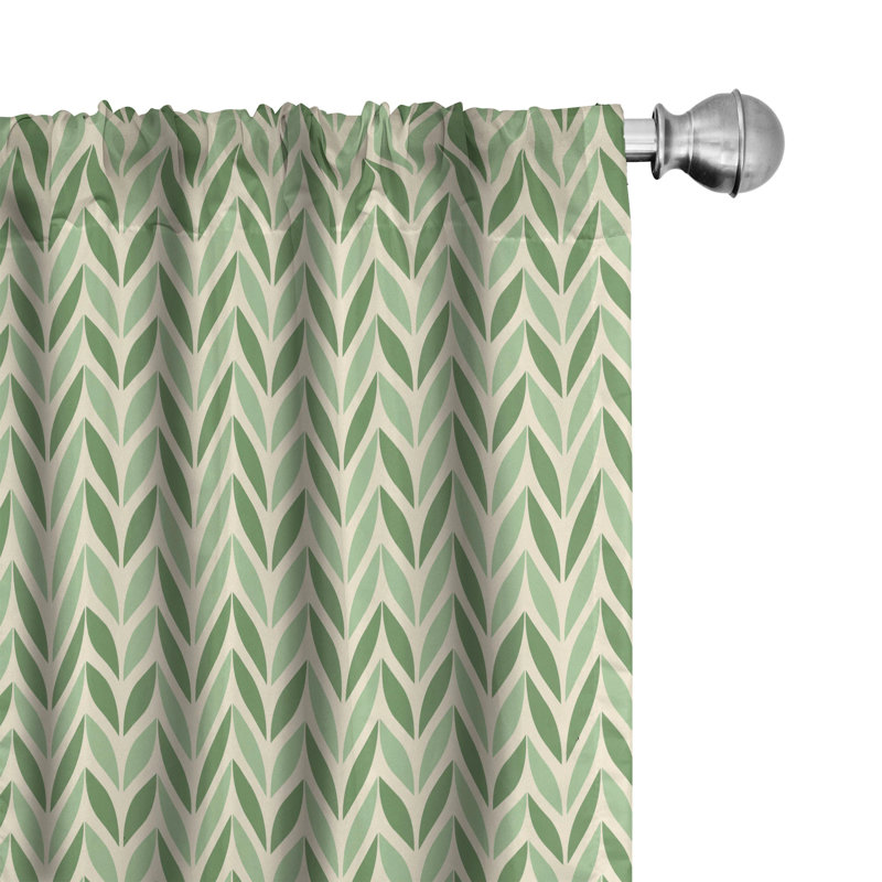 Green Chevron Light Filtering Rod Pocket Curtain Panels, 28" x 95"