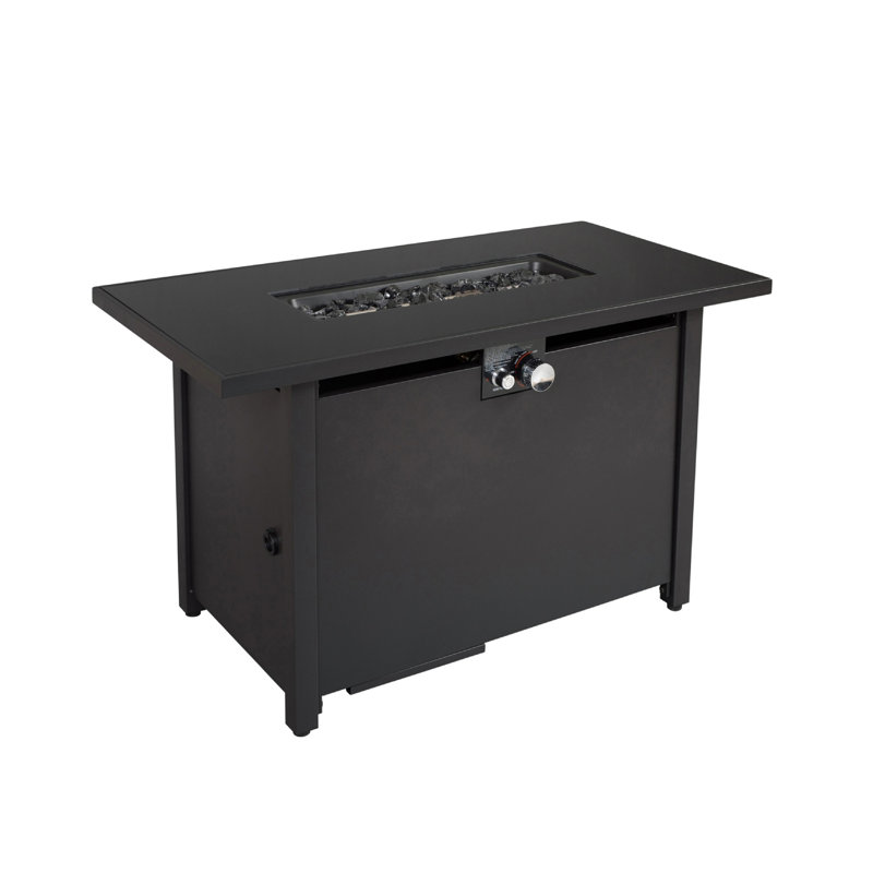 Table de foyer d'extérieur en acier avec couvercle, Noir, H 25 po x l 42 po x P 22 po