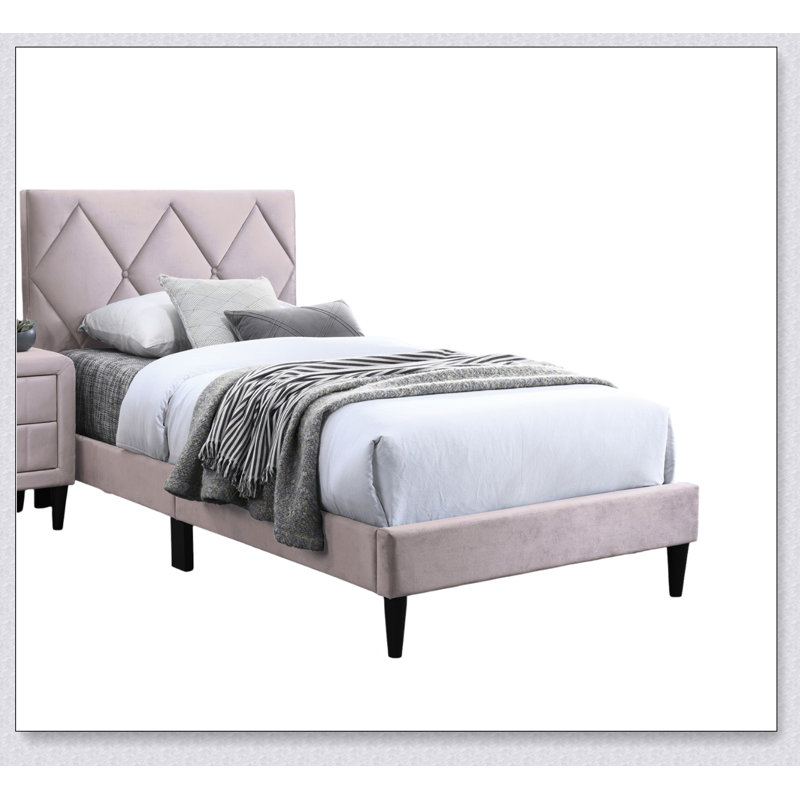 Structure de lit moderne avec tête de lit pour la chambre à coucher, Rose clair
